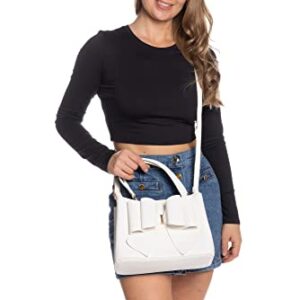 Like Dreams Women Jenna Elegant Bow Triple Compartment Vegan Leather Fashionable Satchel Handbag (White)