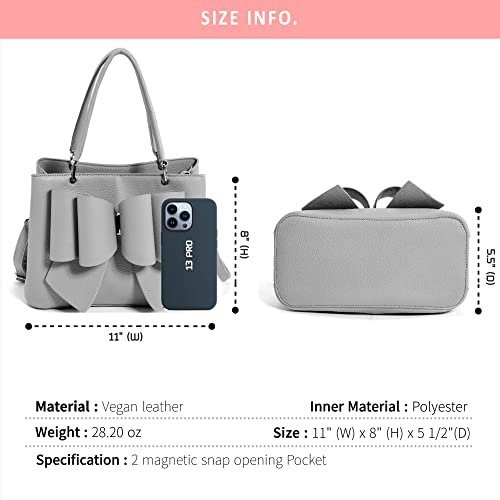 Like Dreams Women Jenna Elegant Bow Triple Compartment Vegan Leather Fashionable Satchel Handbag (White)