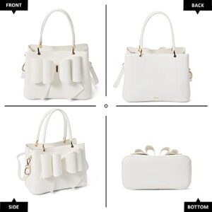 Like Dreams Women Jenna Elegant Bow Triple Compartment Vegan Leather Fashionable Satchel Handbag (White)