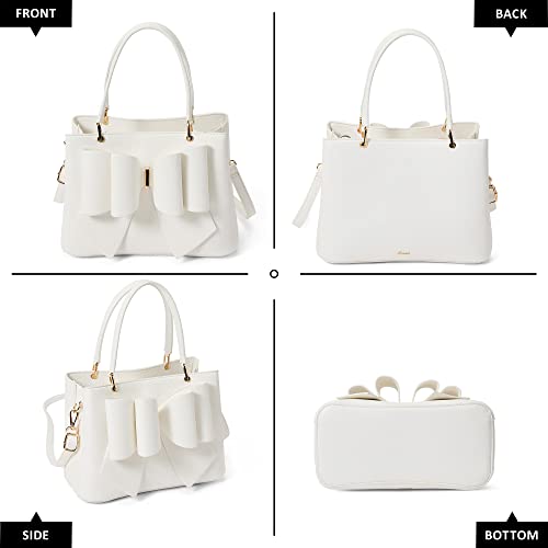 Like Dreams Women Jenna Elegant Bow Triple Compartment Vegan Leather Fashionable Satchel Handbag (White)