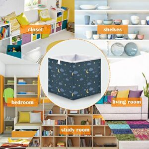 ALAZA Collapsible Storage Cubes Organizer,Night Sky with Moon Stars and Cloud Storage Containers Closet Shelf Organizer with Handles for Home Office