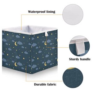 ALAZA Collapsible Storage Cubes Organizer,Night Sky with Moon Stars and Cloud Storage Containers Closet Shelf Organizer with Handles for Home Office