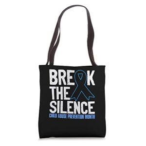 break the child abuse silence prevention month blue ribbon tote bag