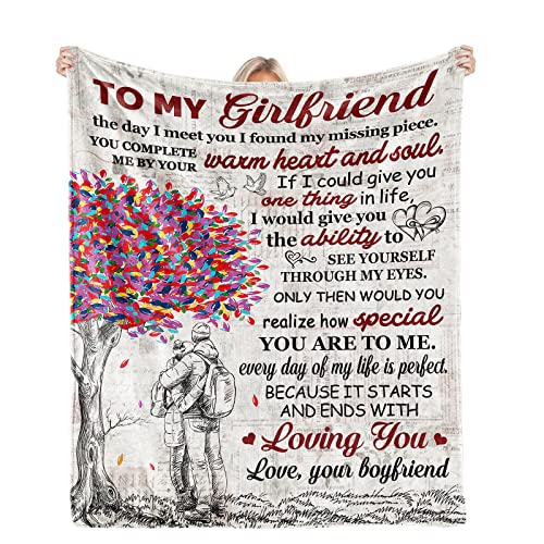 to My Girlfriend Blanket Girlfriend Gifts I Love You Blessing Sweet Sayings Quote Throw Blankets Birthday Gifts for Her Anniversary Soft Blankets for Bed Sofa and Couch 60x50 inch