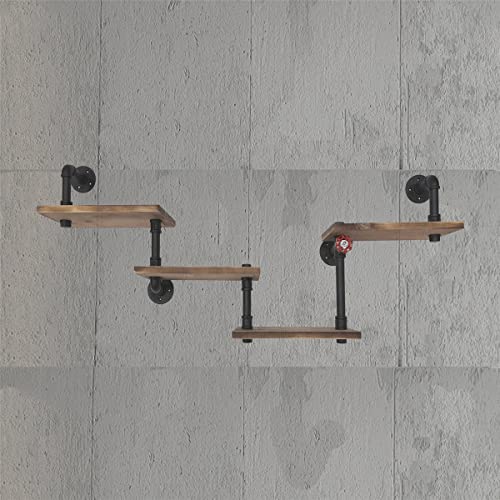 Mdjwjj Industrial Pipe Shelves Wall Mounted Rustic Floating Shelves 4 Layer Ladder Hanging Bookshelf DIY Pipe Shelving for Bedroom Office Kitchen