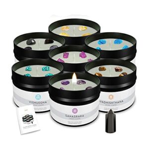 lucir store healing chakra crystal candles set with a surprise chakra crystal wand | set of 7 x scented candles with crystals, surprise crystal wand | e-book included