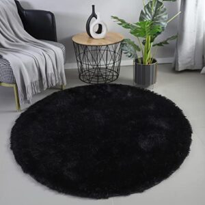 tolord fluffy plush round rug modern rugs for bedroom comfortable soft home decor shag rug cute baby room circle rug suitable for girly boy room dormitory luxury living room rug(4x4 feet, black)