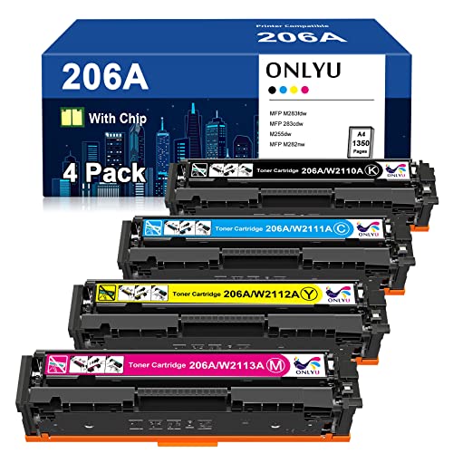 206A Toner Cartridges 4 Pack with Chip Compatible Toner Cartridge Replacement for HP 206A 206X W2110A W2110X for HP Color Pro MFP M283fdw M283cdw M255dw M283 M255 Printer 206A Toner Cartridges HP Set