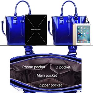 XingChen 3-PC Patent Women Handbag+Crossbody Bag+Card Bag Shiny Faux Leather Top Handle Satchel Shoulder Tote Bag Purses(Black)