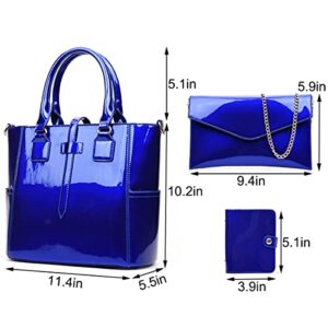 XingChen 3-PC Patent Women Handbag+Crossbody Bag+Card Bag Shiny Faux Leather Top Handle Satchel Shoulder Tote Bag Purses(Black)