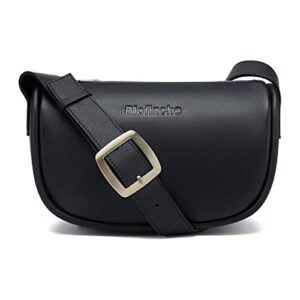 Blofinche Genuine Leather Crossbody Bag for Women Medium Shoulder Handbag with Metal Zipper and Strap Adjustable Black