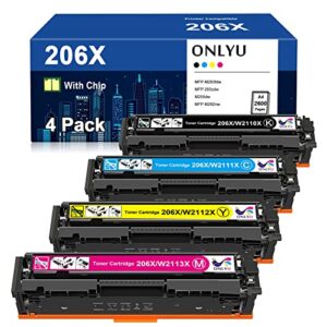206x toner cartridges 4 pack high yield with chip compatible toner cartridge replacement for hp 206x 206a w2110a w2110x for hp color pro mfp m283fdw m283cdw m255dw printer 206x hp toner cartridge set