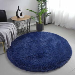 4×4 navy blue fluffy round rug for living room luxurious circle carpet for bedroom shaggy plush soft grey round rug home decoration carpets (4×4, navy blue)