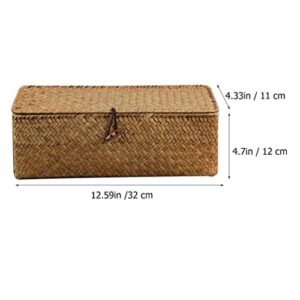 Cabilock Laundry Basket 3- Grid Water Hyacinth Storage Bins: Seagrass Wicker Baskets with Lid Dedsktop Sundries Container Stationary Box Rattan Woven Cosmetics Baskets Wicker Storage Basket