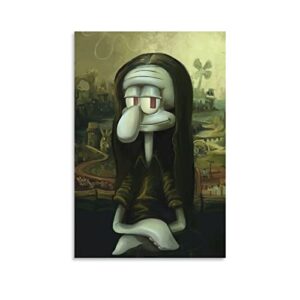 shijiedaya squidward famous painting lisa funny spoof poster posters for room aesthetic 90s decorative painting canvas wall art living room posters bedroom painting unframed 08x12inch(20x30cm)