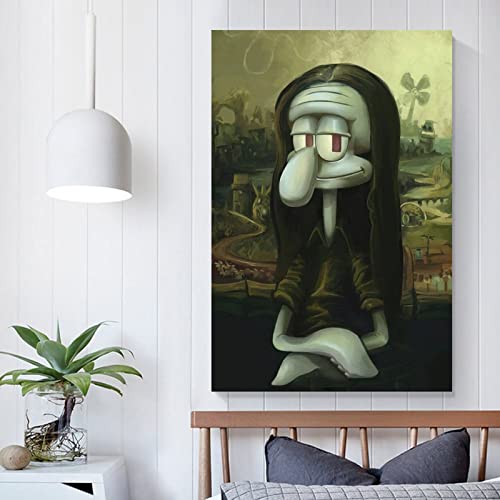 SHIJIEDAYA Squidward Famous Painting Lisa Funny Spoof Poster Posters for room aesthetic 90s Decorative Painting Canvas Wall Art Living Room Posters Bedroom Painting Unframed 08x12inch(20x30cm)