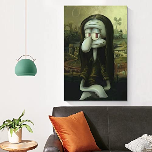 SHIJIEDAYA Squidward Famous Painting Lisa Funny Spoof Poster Posters for room aesthetic 90s Decorative Painting Canvas Wall Art Living Room Posters Bedroom Painting Unframed 08x12inch(20x30cm)