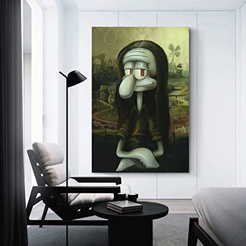 SHIJIEDAYA Squidward Famous Painting Lisa Funny Spoof Poster Posters for room aesthetic 90s Decorative Painting Canvas Wall Art Living Room Posters Bedroom Painting Unframed 08x12inch(20x30cm)