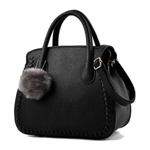 xingchen purses and handbags for women pu leather top handle satchel ladies shoulder tote bags(black)