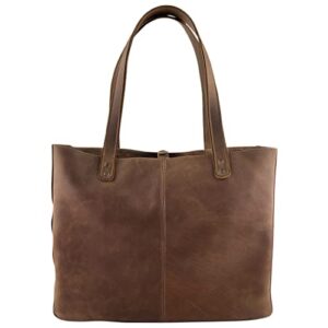 hide & drink, formal tote bag handmade from full grain leather – durable, natural, washable, long lasting – large and spacious, versatile, everyday travel, shopping, minimalist style – bourbon brown