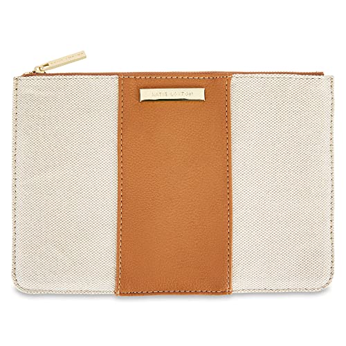 KATIE LOXTON Amalfi Womens Medium Canvas and Vegan Leather Slip Pocket Clutch Pouch Cream and Brown