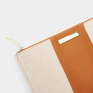 KATIE LOXTON Amalfi Womens Medium Canvas and Vegan Leather Slip Pocket Clutch Pouch Cream and Brown