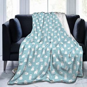 Perinsto Cute Cartoon Polar Bear Throw Blanket Ultra Soft Warm All Season Decorative Fleece Blankets for Bed Chair Car Sofa Couch Bedroom 50" X 40"