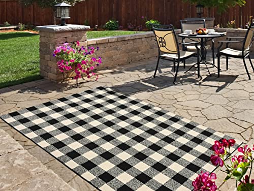 Garland Rug Country Living Buffalo Plaid 7 Ft. x 10 Ft. Indoor/Outdoor Area Rug Black/Ivory