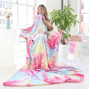 ailemei direct rainbow tie dye throw blanket for girls, soft cute funny decorative throw, fuzzy pastel plush blankets for teen girl adults kid’s gift