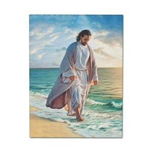 jesus christ walking on the beach poster catholic canvas print christian wall art bedroom bathroom wall decor god pictures home life decoration 8×10 inches