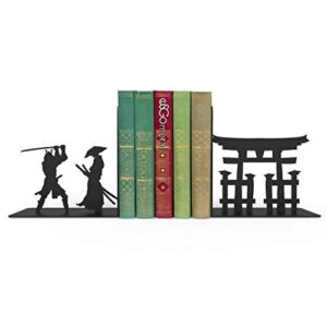 Samurai Bookends, Bookends for Shelves, Book Ends for Office, Modern Bookends for Desk and Bookshelves, Metal bookends, Heavy Duty Metal Black Bookend Support, Creative Book Ends.
