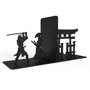 Samurai Bookends, Bookends for Shelves, Book Ends for Office, Modern Bookends for Desk and Bookshelves, Metal bookends, Heavy Duty Metal Black Bookend Support, Creative Book Ends.