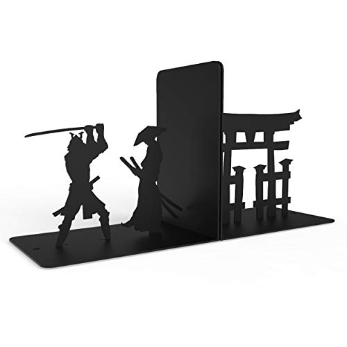 Samurai Bookends, Bookends for Shelves, Book Ends for Office, Modern Bookends for Desk and Bookshelves, Metal bookends, Heavy Duty Metal Black Bookend Support, Creative Book Ends.