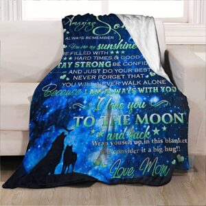 tiosggd son gift blanket from mom, fleece flannel plush super soft throw blanket, always remember you are my sunshine howling wolf under the moon, bed couch throw quilt 60”x50”