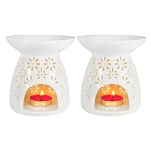 hwagui – ceramic tea light holder & wax warmer set of 2, aromatherapy essential oil burner, great decoration for living room, balcony, patio, porch and garden