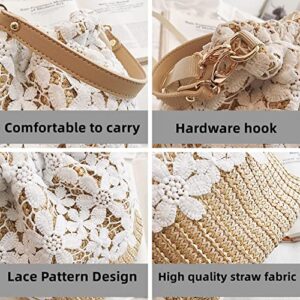 Anopo Straw Shoulder Bag Women Girls Drawstring Lace Woven Travel Handbag Rattan Bucket Summer Beach Hobo Bag Bohemian Crossbody Tote Purse-Leaf