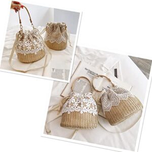 Anopo Straw Shoulder Bag Women Girls Drawstring Lace Woven Travel Handbag Rattan Bucket Summer Beach Hobo Bag Bohemian Crossbody Tote Purse-Leaf