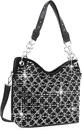 Zzfab Double Handles Gem Square Laser Cut Bling Purse Cross Body Black