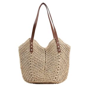 jqwsve straw shoulder bag for woman, large handwoven handle tote bag, retro summer beach boho rattan handbag