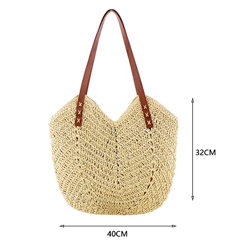 JQWSVE Straw Shoulder Bag for Woman, Large Handwoven Handle Tote bag, Retro Summer Beach Boho Rattan Handbag