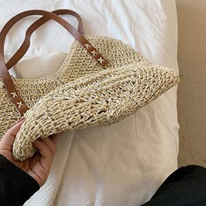 JQWSVE Straw Shoulder Bag for Woman, Large Handwoven Handle Tote bag, Retro Summer Beach Boho Rattan Handbag