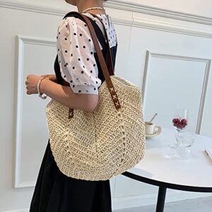 JQWSVE Straw Shoulder Bag for Woman, Large Handwoven Handle Tote bag, Retro Summer Beach Boho Rattan Handbag