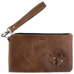 Hide & Drink, Flowered Clutch Handmade from Full Grain Leather - Bourbon Brown