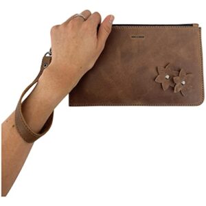 Hide & Drink, Flowered Clutch Handmade from Full Grain Leather - Bourbon Brown