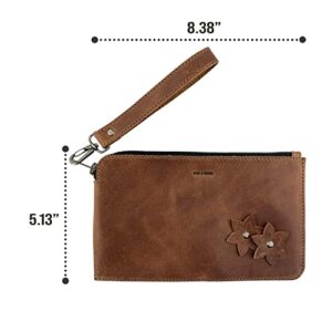 Hide & Drink, Flowered Clutch Handmade from Full Grain Leather - Bourbon Brown