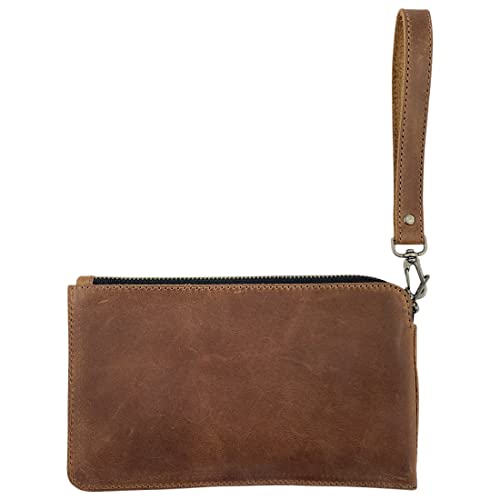 Hide & Drink, Flowered Clutch Handmade from Full Grain Leather - Bourbon Brown