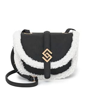 scarleton crossbody bags for women, faux fur shoulder bag purse, crossbody bag, fuzzy purses for women crossbody purse, h209701 – black