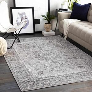 mark&day area rugs, 7×9 terband updated traditional charcoal area rug, white/beige/black carpet for living room, bedroom or kitchen (6’7″ x 9′)