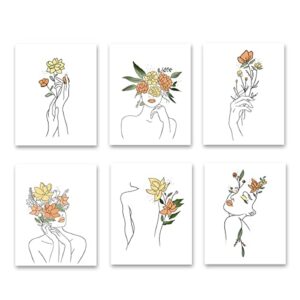 yimehdan minimalist women flower wall art print– dressing room or girls bedroom decor–fashion women rose minimal line canvas print ( set of 6 )–unframed–8x10 inch