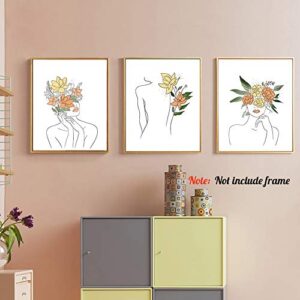 YIMEHDAN Minimalist Women Flower Wall Art Print-- Dressing Room or Girls Bedroom Decor--Fashion Women Rose Minimal Line Canvas Print ( Set of 6 )--Unframed--8X10 inch